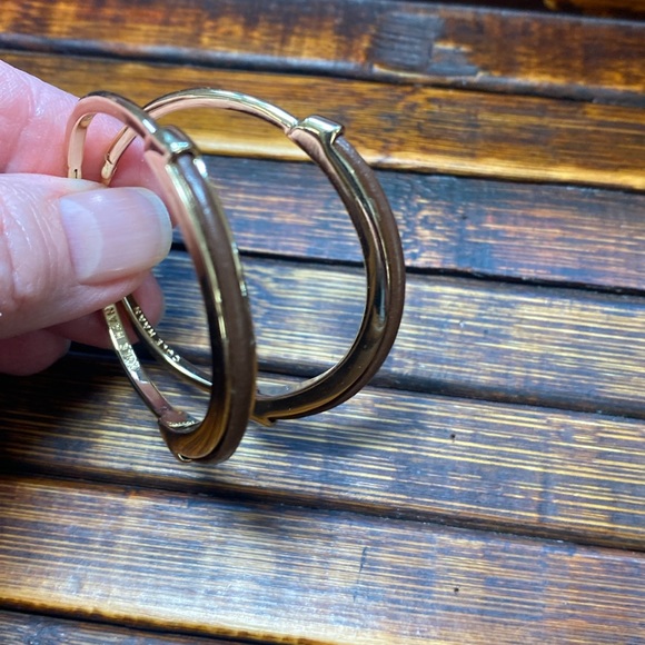 EUC - Cole Haan - Goldtone with Brown Inset Hoop Earrings - Picture 4 of 5